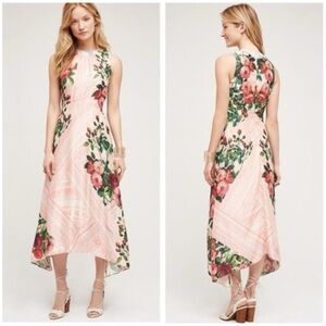 Anthropologie Pankaj & Nidhi Butterfly Garden Midi Dress 00 Pink Boho Romantic